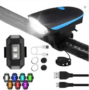 HAPPYRIDER Bicycle Combo Of Front Cycle Light Back Tail/Helmet Light Bell