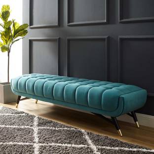 India wood mart Modern Velvet Fabric Upholstered Tufted Accent Bench. Solid Wood 3 Seater