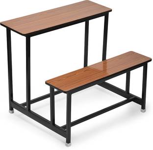 KITHANIA KITHANIA School Home Tution Bench Duel Desk Bench Large for Two Student Bench Cum Duel Desk Strong and Sturdy Metal Standard Structure with Wooden Top (for Classes 7th to College ownwards) Solid Wood 2 Seater
