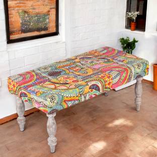 Ikiriya Ohio Solid Wood Bench in Multicolour Kantha upholstery for Living Room| Bedroom| Dining Bench| 36x18x16 Inch Solid Wood 2 Seater