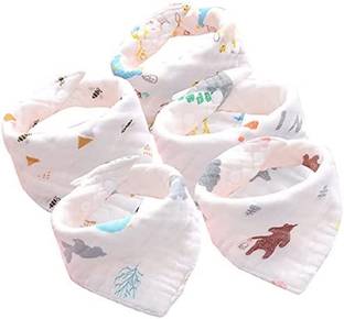 BabyGo Cotton Soft 8 Layer Adjustable Feeding Baby Bandana Bib Apron - Set of 5