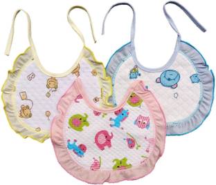 Justlist Premium Baby Cotton Bibs with Frill (Pack of 3) Print May Vary (Multicolor) -KL-01