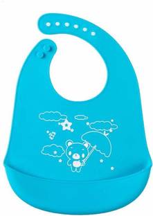 SYGA BabyCartoon Printing Waterproof Silicone Bib Rice Pocket_Blue