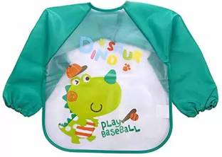 FIRST TREND Baby Bibs, Long-Sleeved Waterproof Children's Feeding Apron Cartoon Print Babies