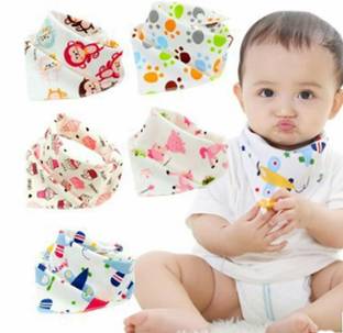 BabyGo Cotton Soft Adjustable Feeding Baby Bandana Bib Apron - Set of 3 (Random Color)
