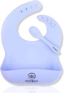 Zozobaa Silicone baby feeding bib with long spoon,Water Proof, Easy Adjustable, Washable