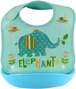 SYGA 1 Piece Elephant Pattern Waterproof Silicone Roll up Washable Crumb Catcher Baby Feeding Eating Bib