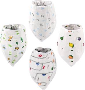 HOMESTIC by Kuber Industries Pack of 4 Soft Cotton Napkins & Bibs for New Born Baby 0 to 6 Months | White