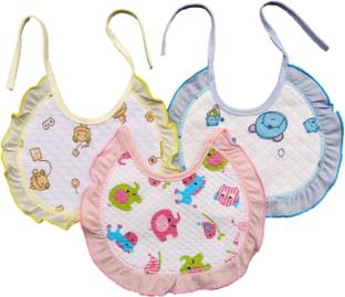 Justlist New Born Fast Dry-Waterproof, Super Soft Cotton Daily Use, Elegant and Stylish Knot bibs for baby boy and baby girl-Pack of 3 (Multicolor)