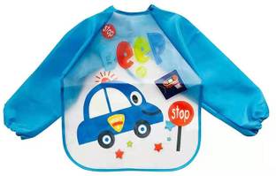 MOMSCAPE Full Sleeves Baby Feeding Bib Apron Washable Plastic Colorful Cartoon Long Bib