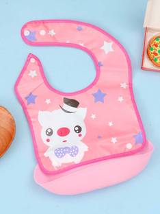 Yellow Bee Starry Kitty Baby Bib – Waterproof Pink Bib with Adorable Cat & Food Catcher