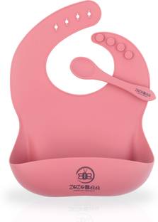 Zozobaa Silicone baby feeding bib with long spoon,Water Proof, Easy Adjustable, Washable
