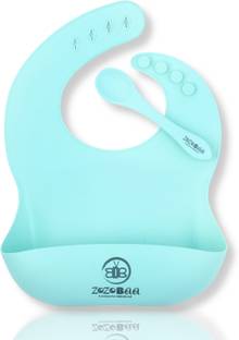 Zozobaa Silicone baby feeding bib with long spoon,Water Proof, Easy Adjustable, Washable