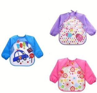 Goyoku 3PC Full Sleeves Washable Waterproof Bib Apron for Babies & Kids (Multicolor)