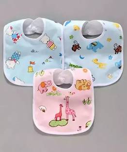 DECRONICS Newborn Baby Soft Feeding Bibs/Apron 3 pcs Cute Multi Print|With Tich Button