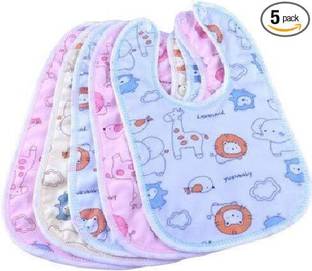 Kidsify Baby Button Bibs Apron for Feeding and Drooling Cute Animated Print (pack of 5)