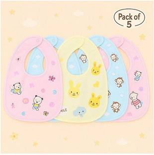 KIDS BASIC Waterproof Baby Feeding Bibs - Set of 5 | Soft & Reusable | Cute Animal Print