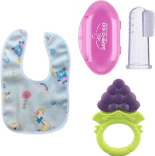 Goyoku Baby Silicone Teether BPA Free With Waterproof Bib, Silicone Tooth Finger Brush