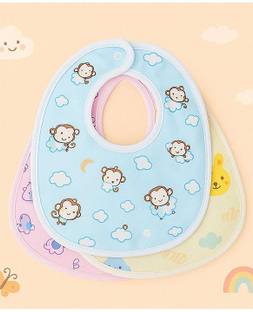 KIDS BASIC Waterproof Baby Feeding Bibs - Set of 3 | Soft & Reusable | Cute Animal Print