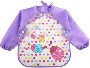 MOMSCAPE Full Sleeves Baby Feeding Bib Apron Washable Plastic Colorful Cartoon Long Bib