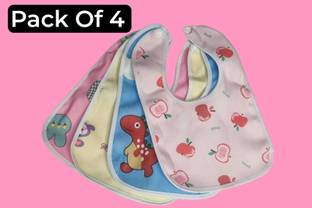 divyamart 4 Pcs Waterproof Organic Multicolored Cotton Baby Apron Bibs With Quick Dry