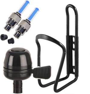 DSTECHBAR Cycle Water Bottle Holder Rack Aluminum, Loud Bell With Wheel Light (Combo) Bicycle Bottle Holder