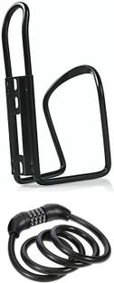 CYCLOWN ALL BLACK WATER BOTTLE HOLDER WITH MULTI ROUND ANTITHEFT CABLE TYPE CYCLE LOCK Bicycle Bottle Holder