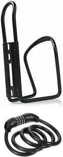 CYCLOWN ALL BLACK WATER BOTTLE HOLDER WITH MULTI ROUND ANTITHEFT CABLE TYPE CYCLE LOCK Bicycle Bottle Holder