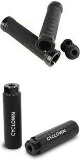CYCLOWN ALL BLACK COOL HANDLE GRIP SET WITH 2 PCS AXLE FOOT REST. Bicycle Handle Grip