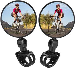 IndiaLot Bicycle Rearview Mirror 360° Rotary Cycling Glass Mirror ABS Plastic 2pcs Bicycle Handle Grip