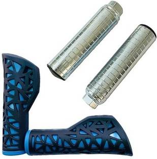 PRAKMO Blue and Black Cycle Handle Grip with 2Pc foot rest 24-29 Inch Bicycle Bicycle Handle Grip