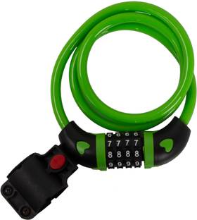 Kross Spiral Cable Lock, 4 Digit Resettable Pin, AntiTheft Protection, Green Cycle Lock