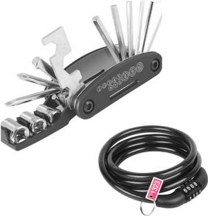 Onbicle Premium Quality Bicycle 4 Digit Lock with Cycle Tool Kit 16 in 1 Function Combo Cycle Lock
