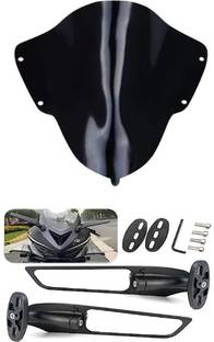 Gogna Mart Visor for Yamaha R15 V3 (Black),Wing Side Mirror Set With Adjustable Bike Fairing Kit