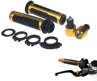 Vagary Barracuda Handle Grip with Metal Handlebar Ends (Golden)) Handle Bar Grip For Yamaha, KTM, Kawasaki, Suzuki, Bajaj, TVS Universal For Bike