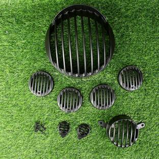 MACH7 ROYAL-ENFIELD CLASSIC BLACK WITH CAP GRILL COMPLETE SET MADE IN INDIA Bike Headlight Grill