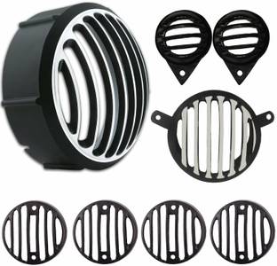 NIYAMAT Bullet Grill Set |Jali Complete Metal SetHeadlight, for Royal Enfield Classic350 Bike Crash Guard