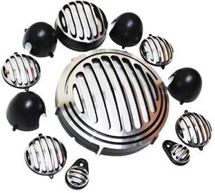OBEROI'S TRADERS Chrome Headlight Grill / Jali Set with Tail Lamp, Indicator, Eyes for Reborn 350 Bike Headlight Grill