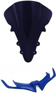 acube mart Visor Wind Deflectors for Yamaha R15 V1 and V2 (Black) + winglet blue Bike Headlight Visor