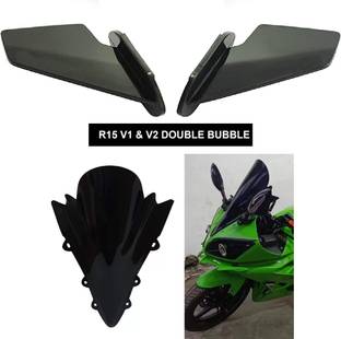 acube mart double bubble Visor for Yamaha R15 V1/V2 (Black) + bike side wings winglet WW-1 Bike Headlight Visor