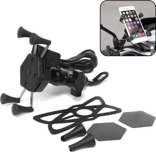 AutoPowerz MultiFunctional Mobile Holder with USB Charger Mototrcycle Mobile Holder Bracket 2.1 A Bike Mobile Charger