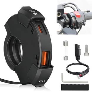 VUSTICA Bike Mobile Charger Fast Charging Dual Type C & USB 12V-24V Phone USB Socket 3 A Bike Mobile Charger