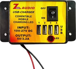 SYMFONIA 12v-24v Usb Charger Complete Mobile Charger With 4 Usb Socket and LED Indicator 3.2 A Bike Mobile Charger