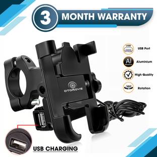 Otoroys Universal Bike Mount Holder Metal Body 360 Degree Rotating Handlebar Metal Body Cradle Stand for Bicycle, Motorcycle, Scooty Fits All Smartphones (CNC Metal Holder with USB Charger) Bike Mobile Holder