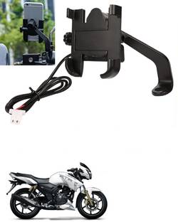 Znee Smart Aluminum bike mobile holder With Charger For Apache RTR 180 Bike Mobile Holder