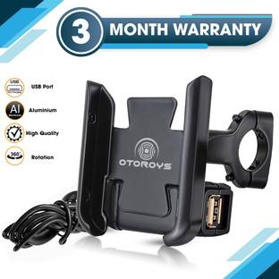 Otoroys Universal Bike Mount Holder Metal Body 360 Degree Rotating Handlebar Metal Body Cradle Stand for Bicycle, Motorcycle, Scooty Fits All Smartphones (CNC Metal Holder with USB Charger) Bike Mobile Holder