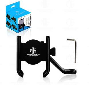 Moto Genius Universal 360° Rotating Aluminum Mobile Mount Mirror Fitting Motorcycle, Scooty, Bike Mobile Holder