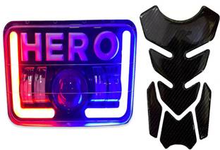 acube mart Tank Pad 7D 7DCF-1 stickers + splendor HERO projector headlight and COPS blinker Bike Tank Pad