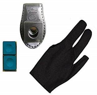 Laxmi Ganesh Billiard Leather Snooker Chalk Holder, One Billiard Glove and 2-Pieces Snooker Chalk Combo (Black) Cue Chalk