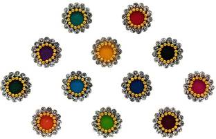 Comet Busters Multicolor Round Velvet Bindi With Silver Stone Border (8mm) (BV1646) Forehead Multicolor Bindis